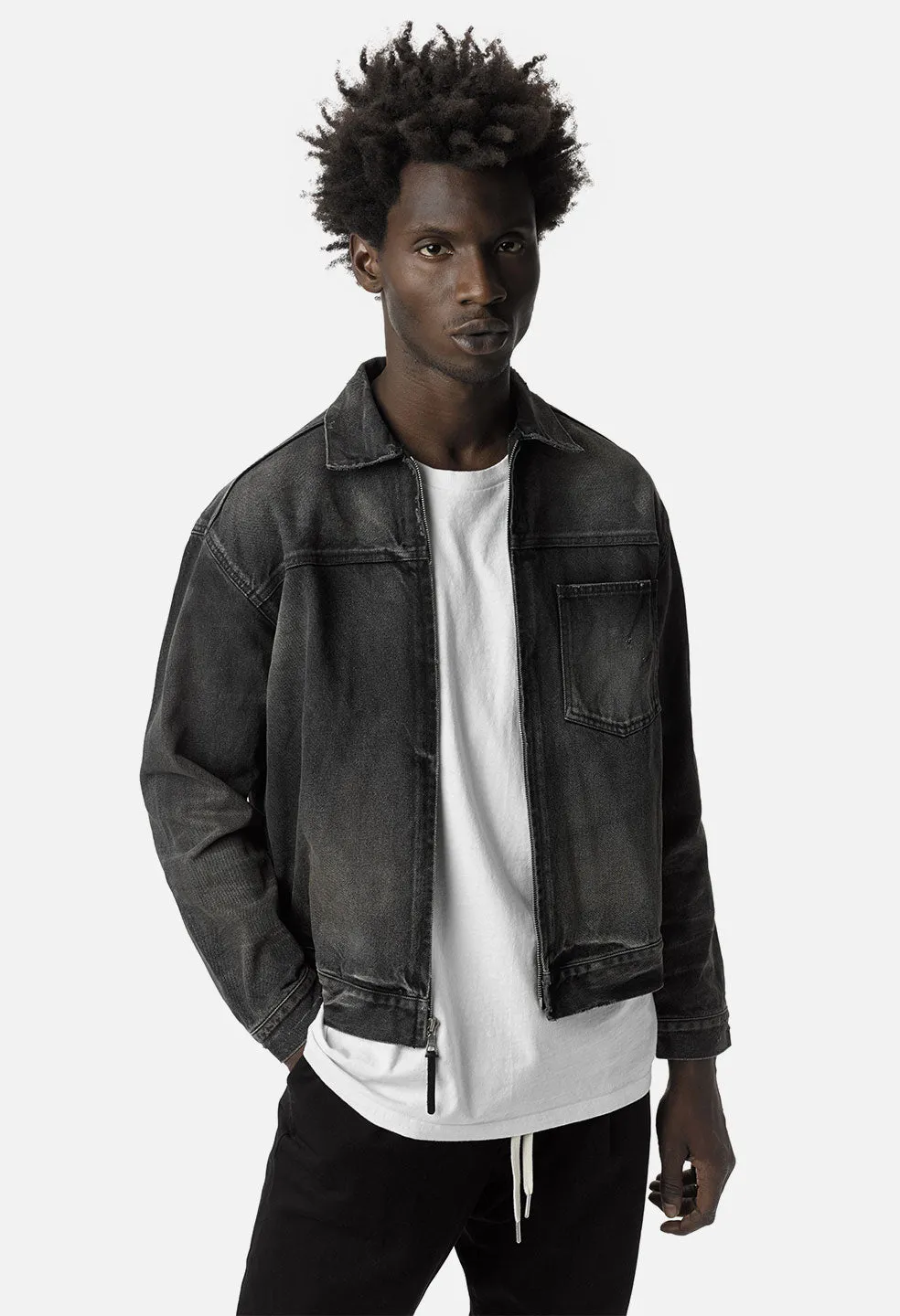 Denim Zip Blouson / Washed Black