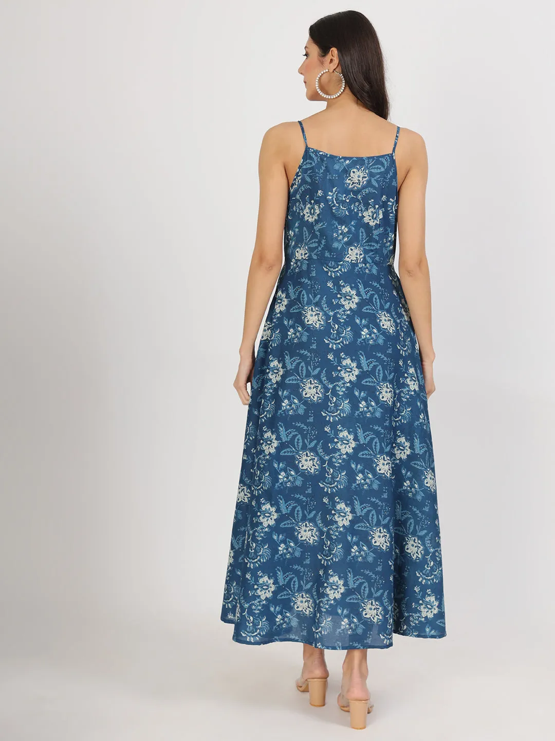 Indigo Blue Cotton Long Dress for Women by Divena