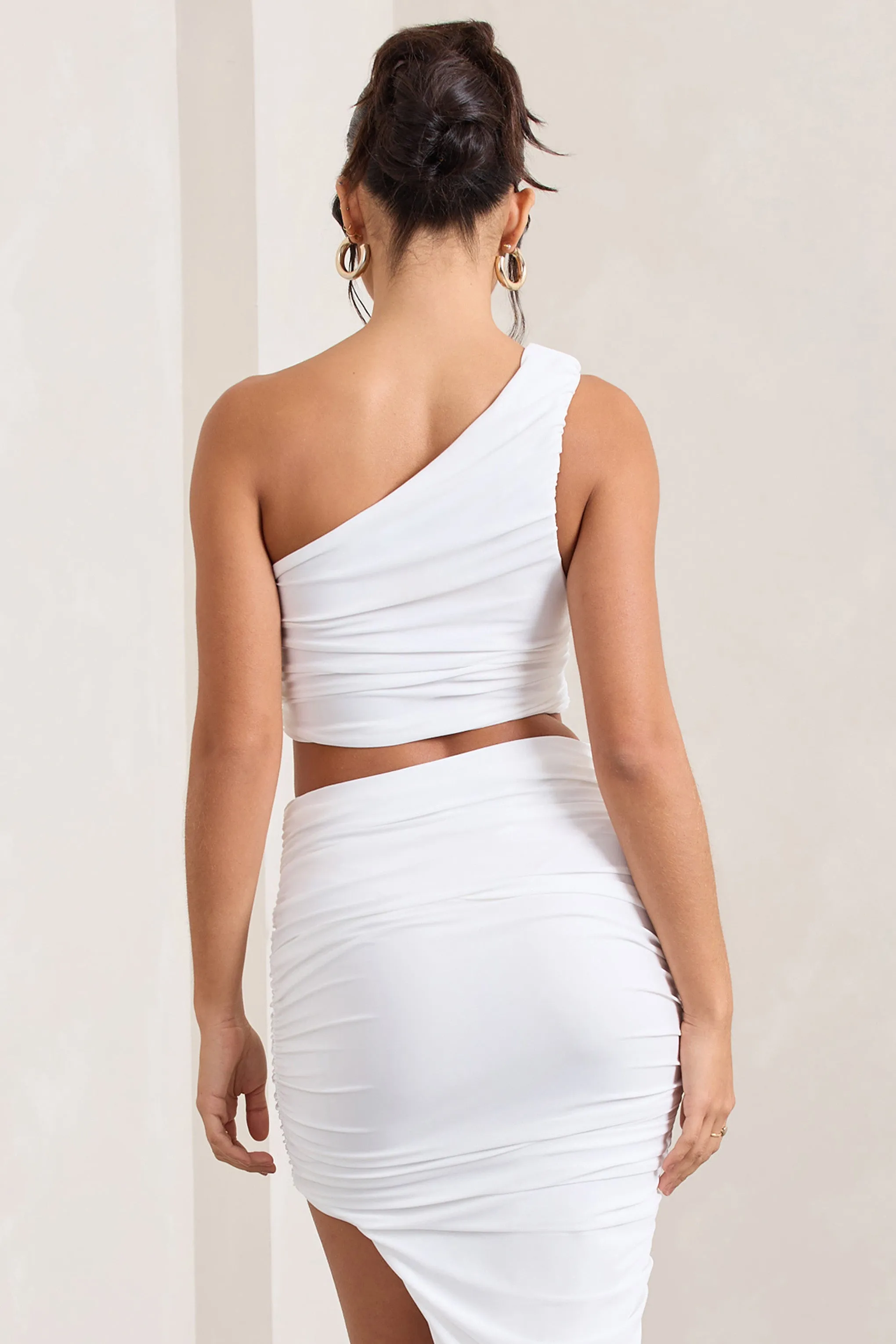 Eclipse | White One Shoulder Ruched Crop Top