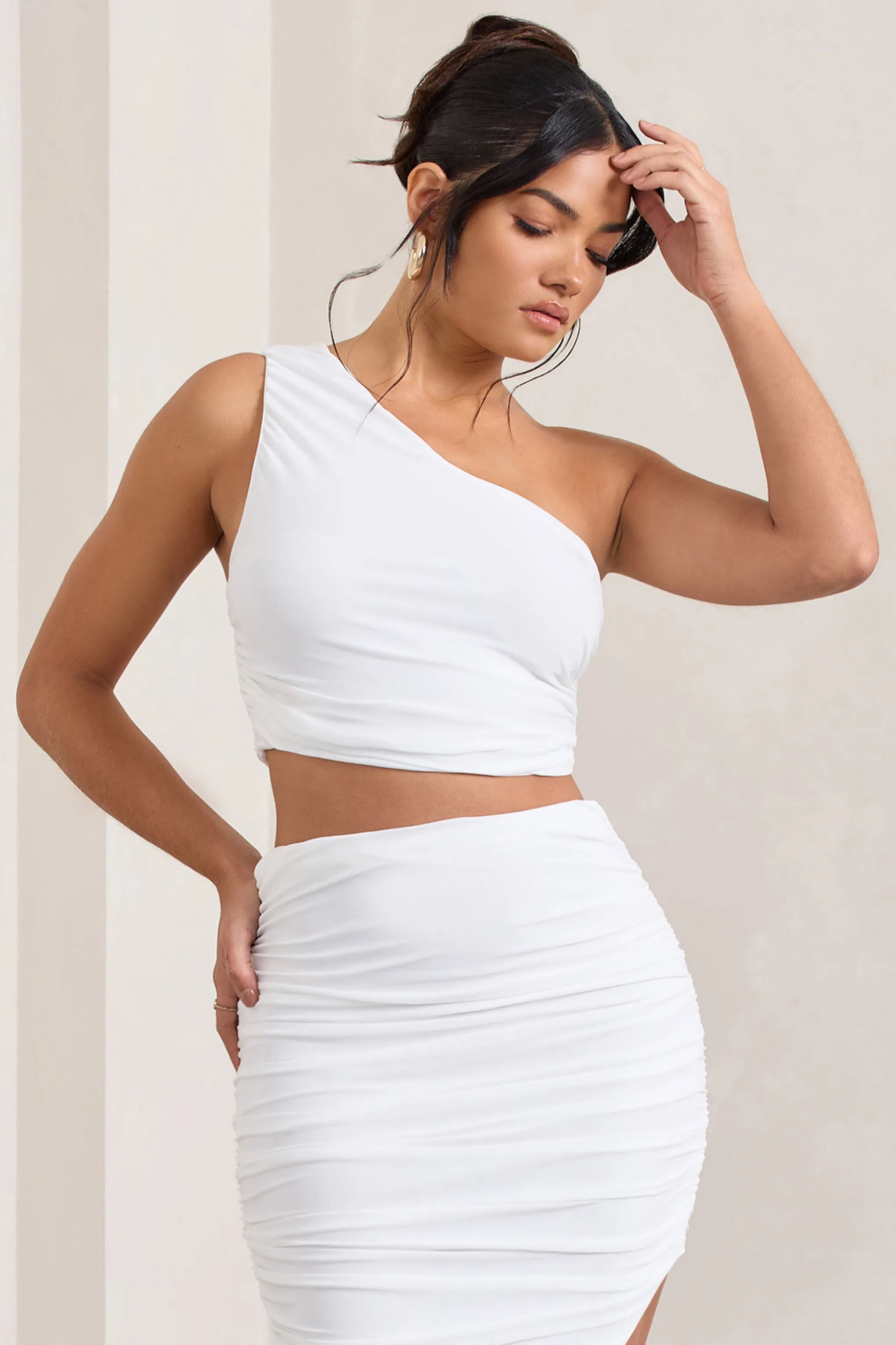 Eclipse | White One Shoulder Ruched Crop Top