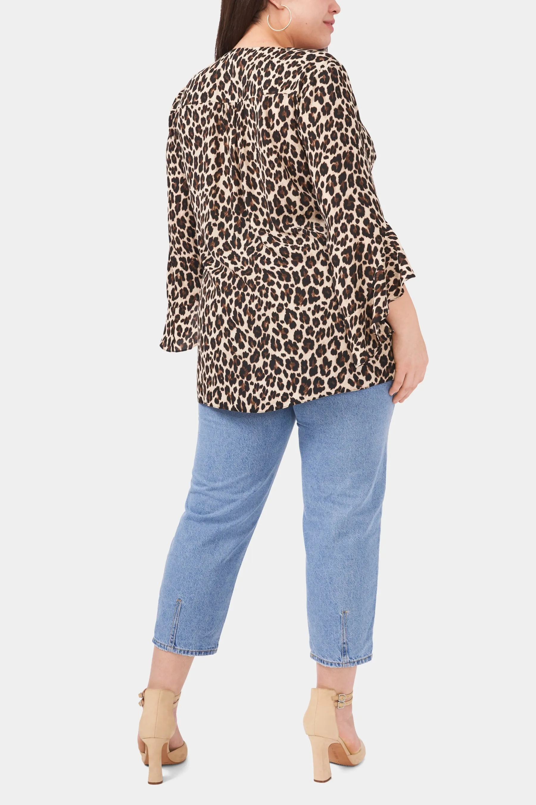 Elbow Flutter Sleeve Leopard Print Top