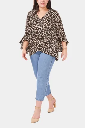 Elbow Flutter Sleeve Leopard Print Top