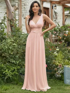 Elegant Maxi Long Evening Dress With Double V-Neck