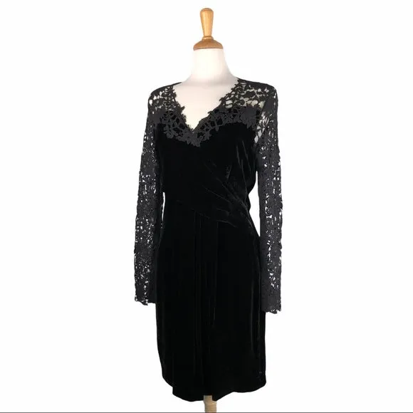 Elie Tahari Black Velvet & Lace Dress