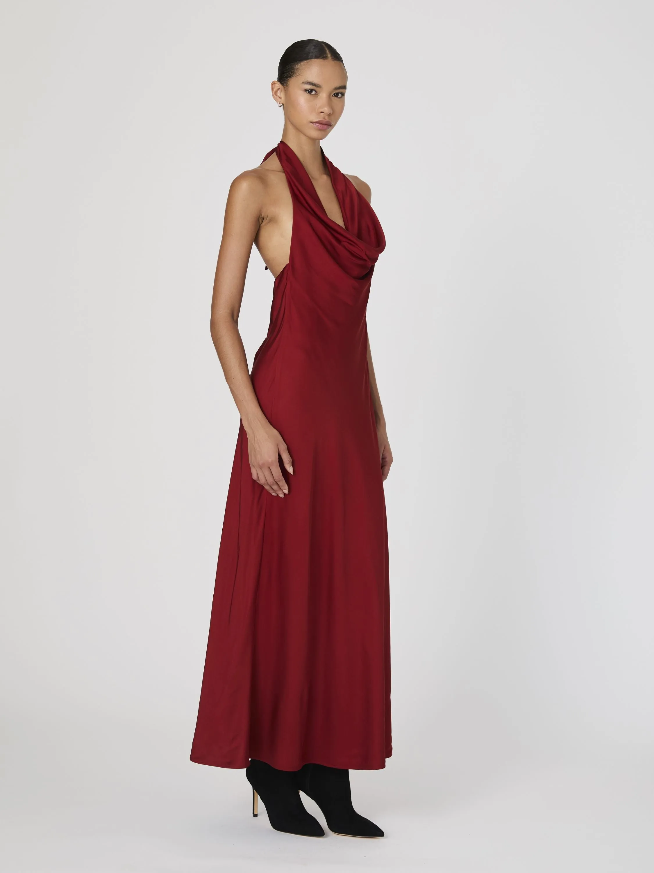 Ennis Satin Halter Midi Dress