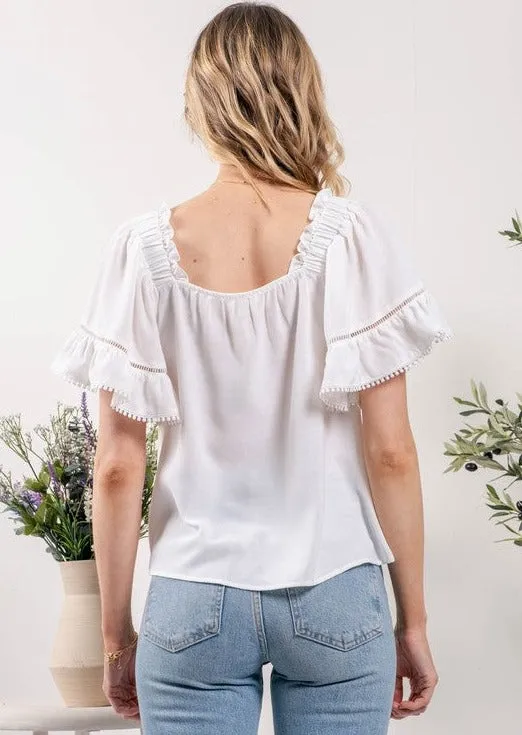 FINAL SALE - White Ruffle Top