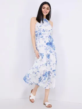 Floral Print Halter Neck Maxi Dress