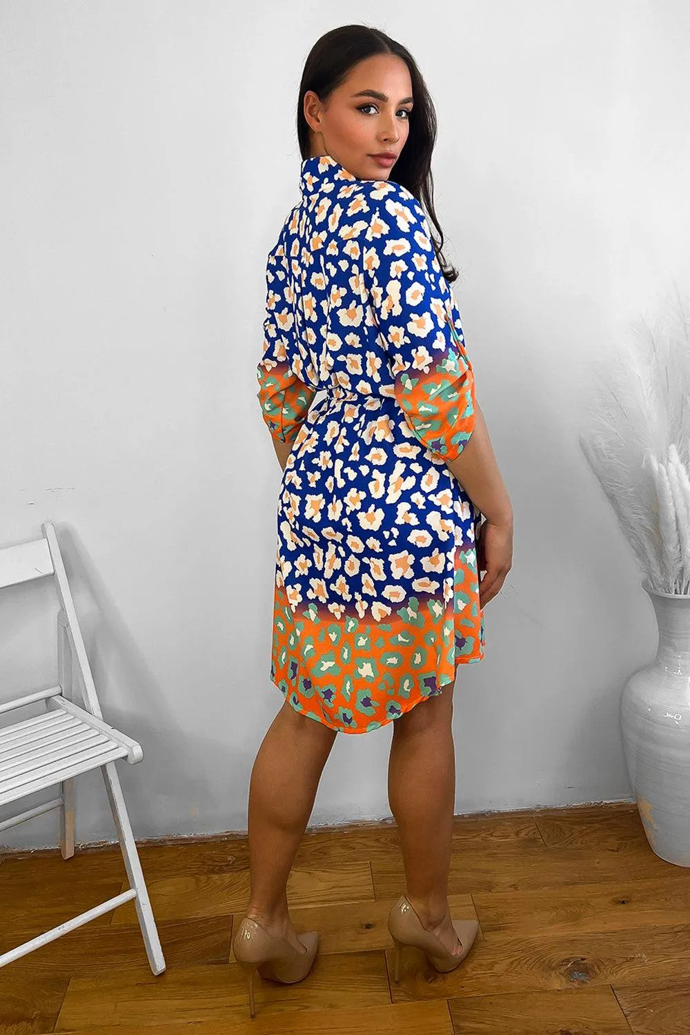 Floral Print With Block Colour Shirt Dress