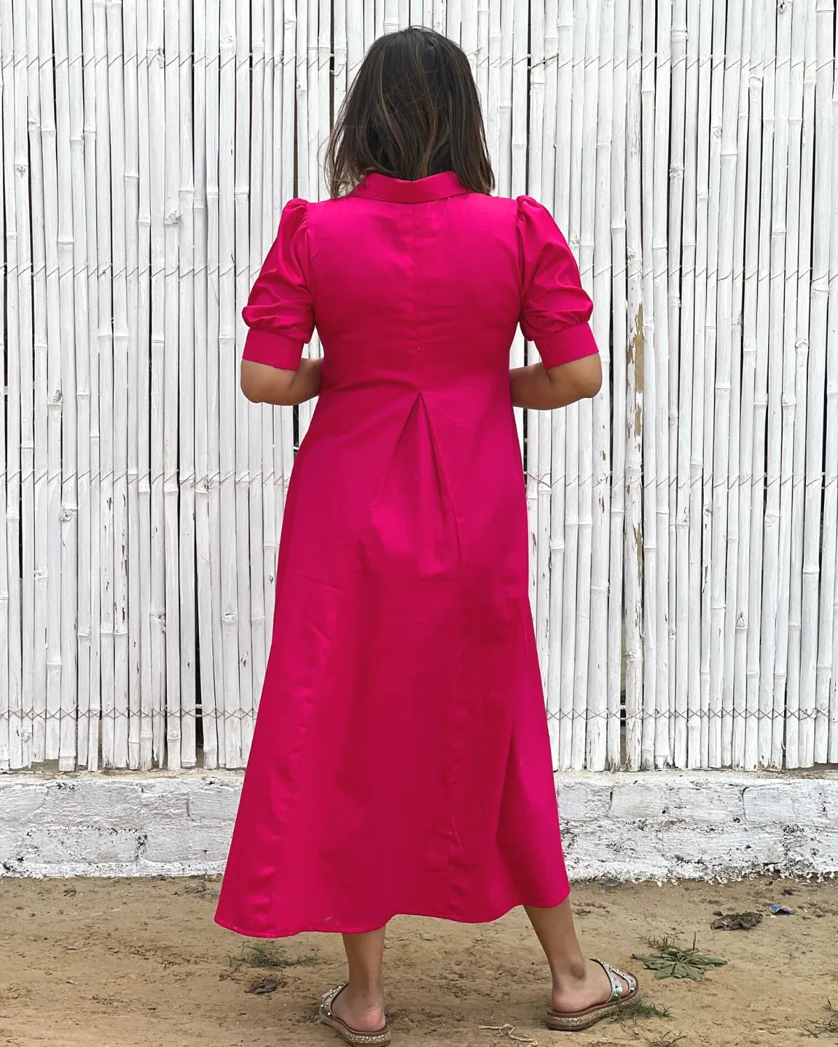 Fuchsia Cotton A-Line Dress