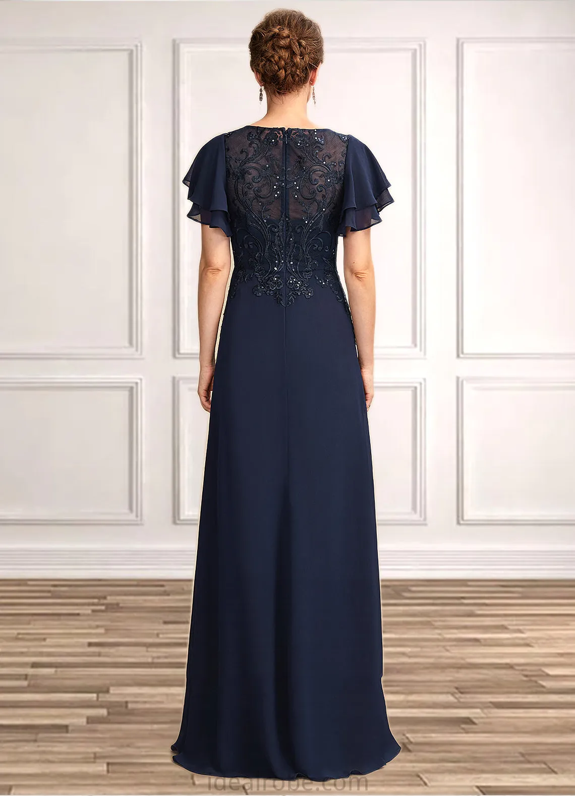 Gabriella A-Line Scoop Neck Floor-Length Chiffon Lace Mother of the Bride Dress With Sequins STK126P0014857