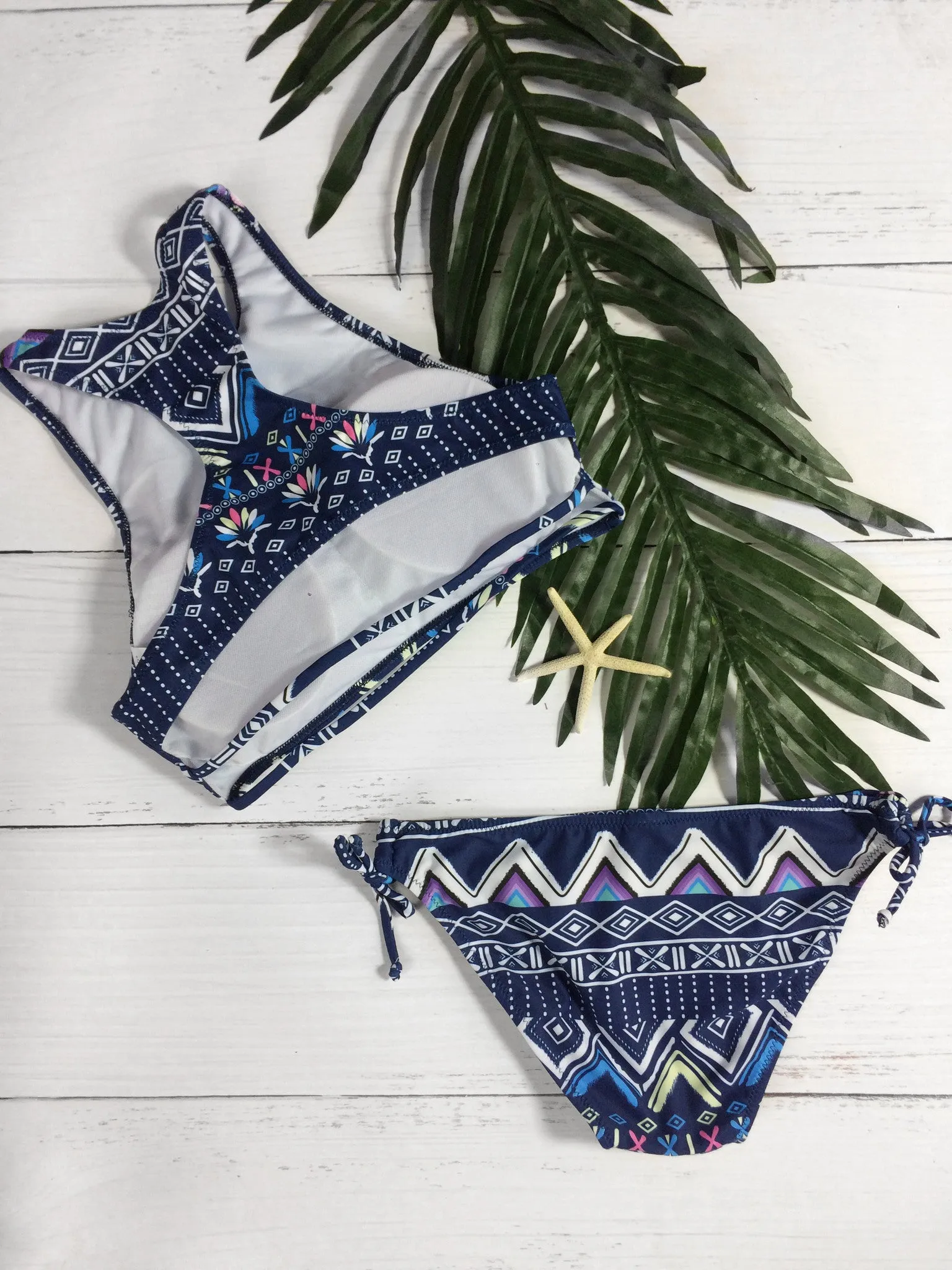 Geometric Painted High Neck Tankini Bikini Sets