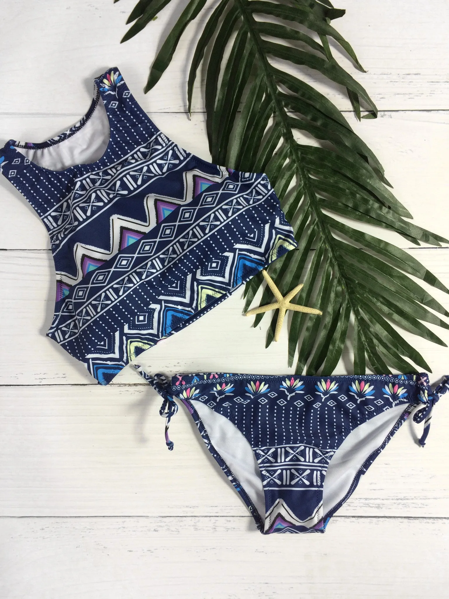 Geometric Painted High Neck Tankini Bikini Sets