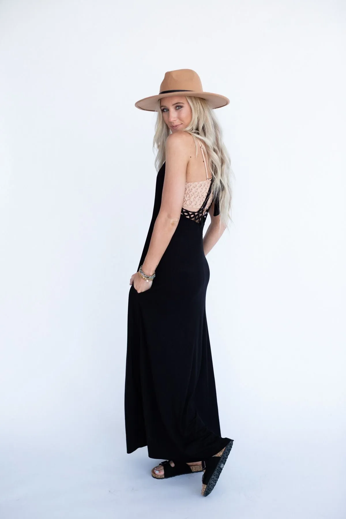 Giselle High Neck Crochet Maxi Dress - Black