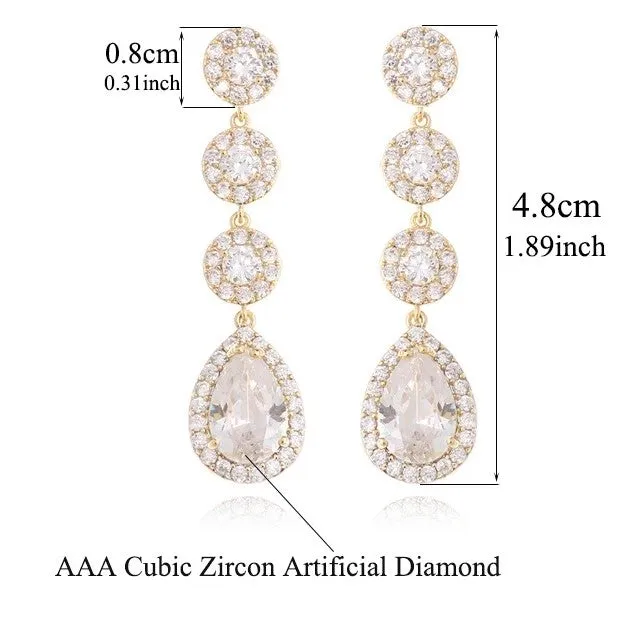 Glittering Water-Drop AAA CZ Crystal Wedding Party Earrings