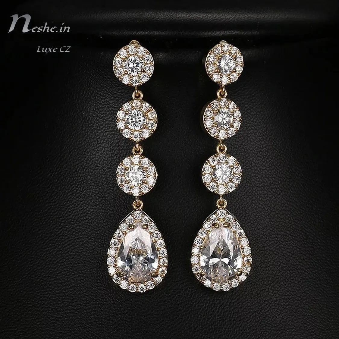 Glittering Water-Drop AAA CZ Crystal Wedding Party Earrings