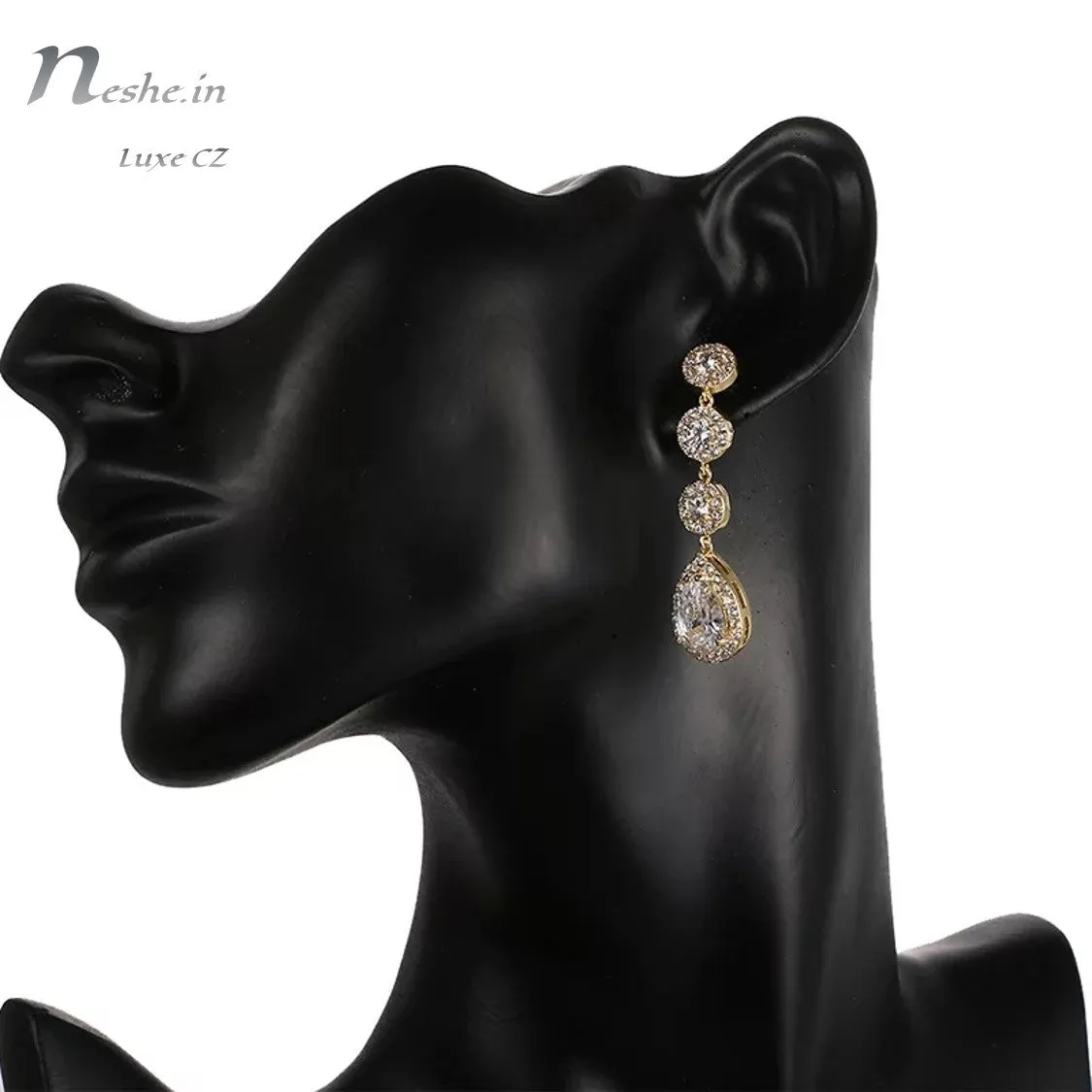 Glittering Water-Drop AAA CZ Crystal Wedding Party Earrings