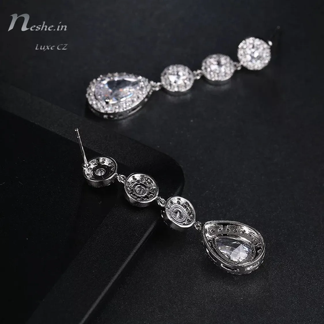 Glittering Water-Drop AAA CZ Crystal Wedding Party Earrings