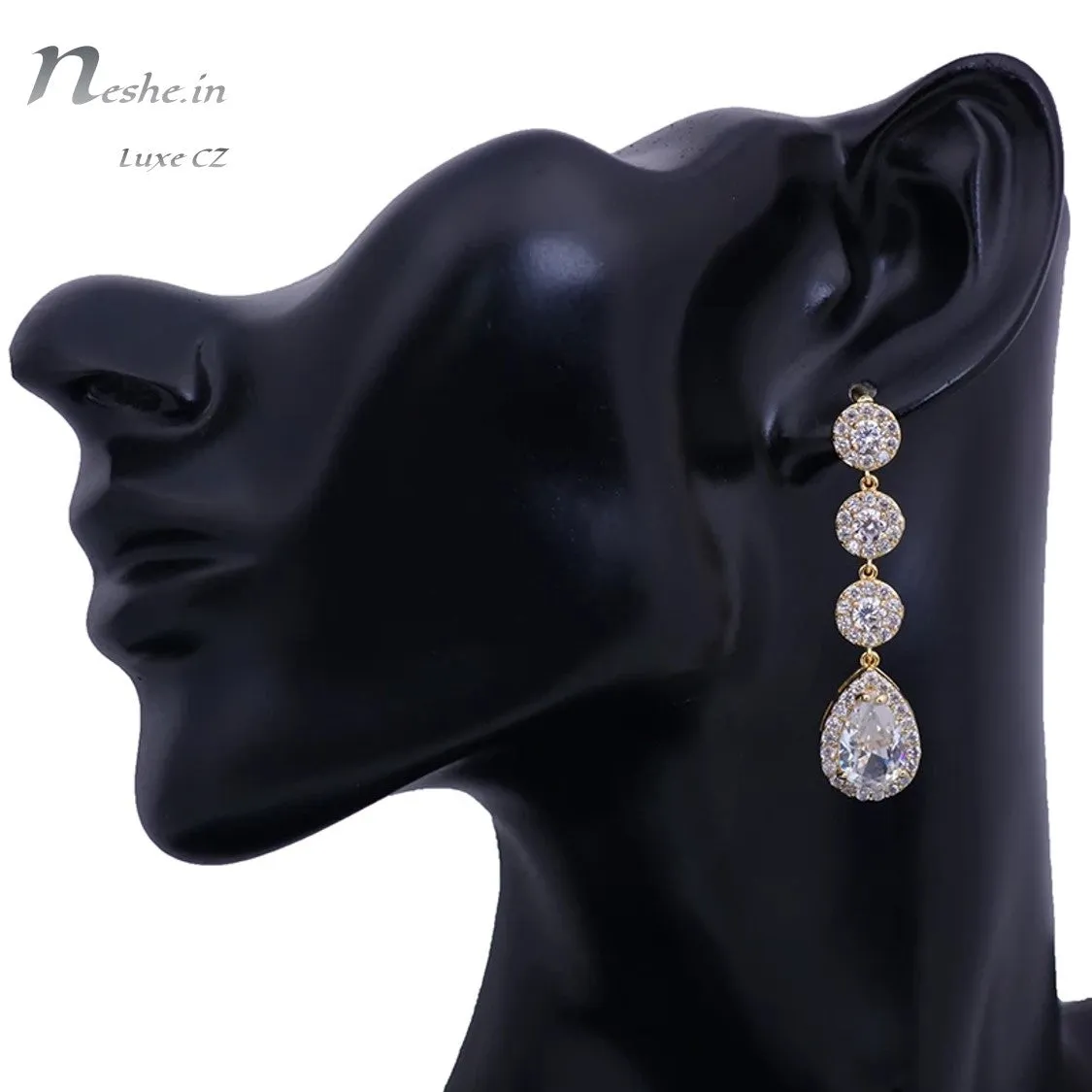 Glittering Water-Drop AAA CZ Crystal Wedding Party Earrings