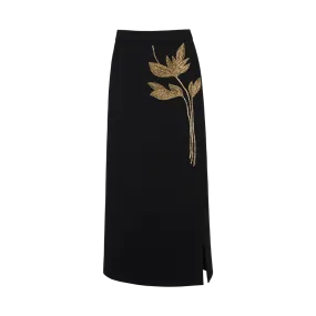 Gold Foliage Embroidered Midi Skirt