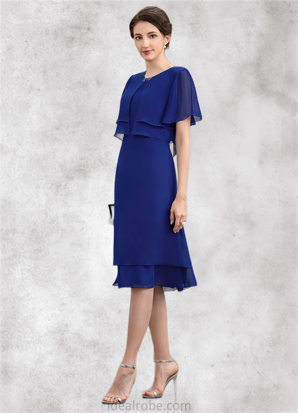 Grace A-Line Scoop Neck Knee-Length Chiffon Mother of the Bride Dress With Cascading Ruffles STK126P0014813