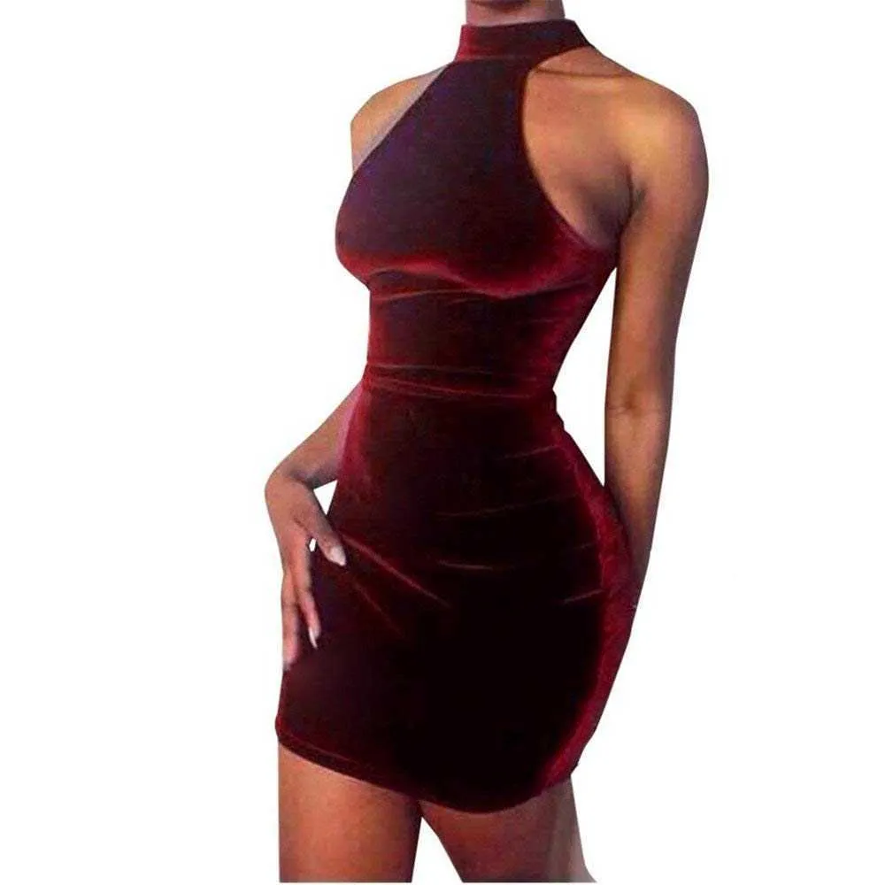 Halter Neck Velvet Minis Bodycon Cocktail Dress