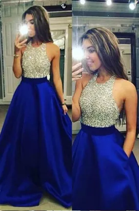 Halter Neckline Prom Dress Royal Blue, Evening Dress ,Winter Formal Dress, Pageant Dance Dresses, Graduation School Party Gown, PC0169