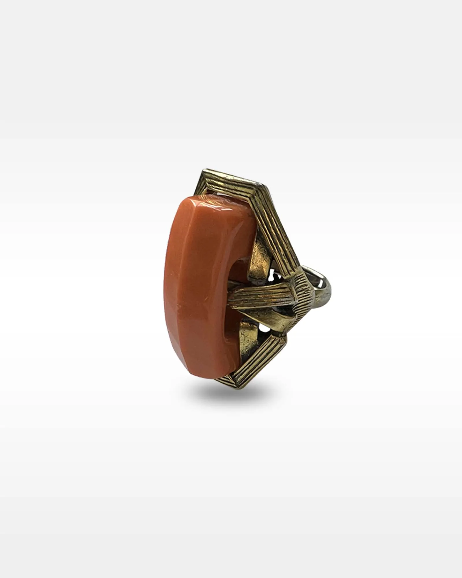 Hollycraft Brass Metal Coral Plastic Ring