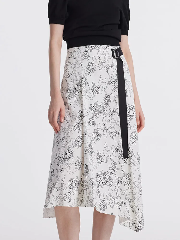 Iris Printed Asymmetric Hem Women Half Skirt