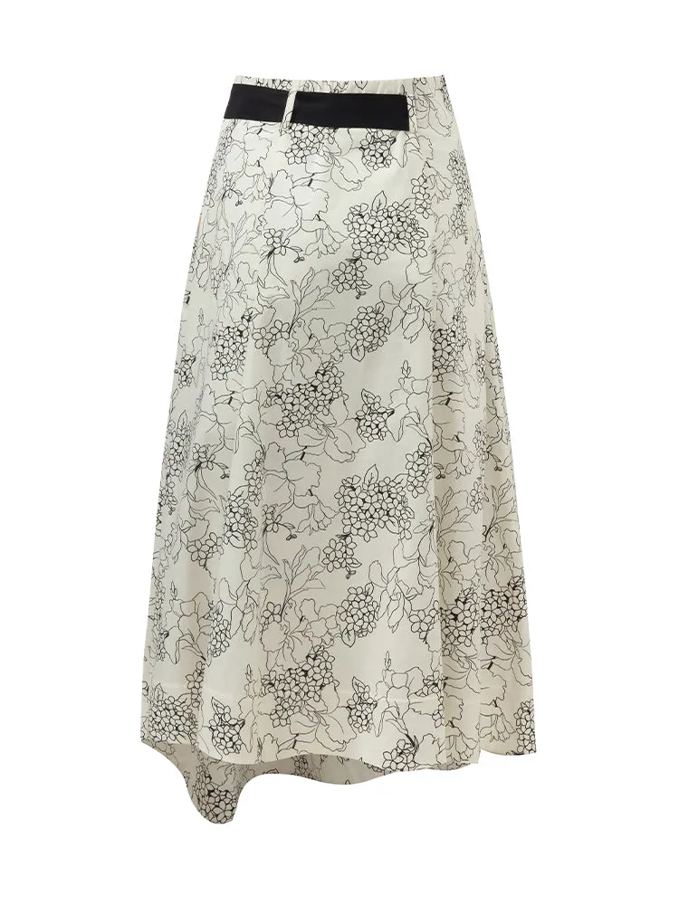 Iris Printed Asymmetric Hem Women Half Skirt