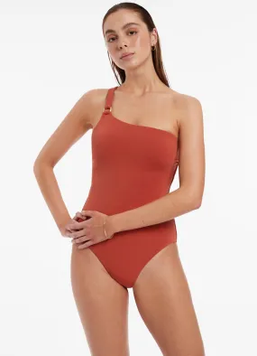 Isla Rib One Shoulder One Piece - Russet