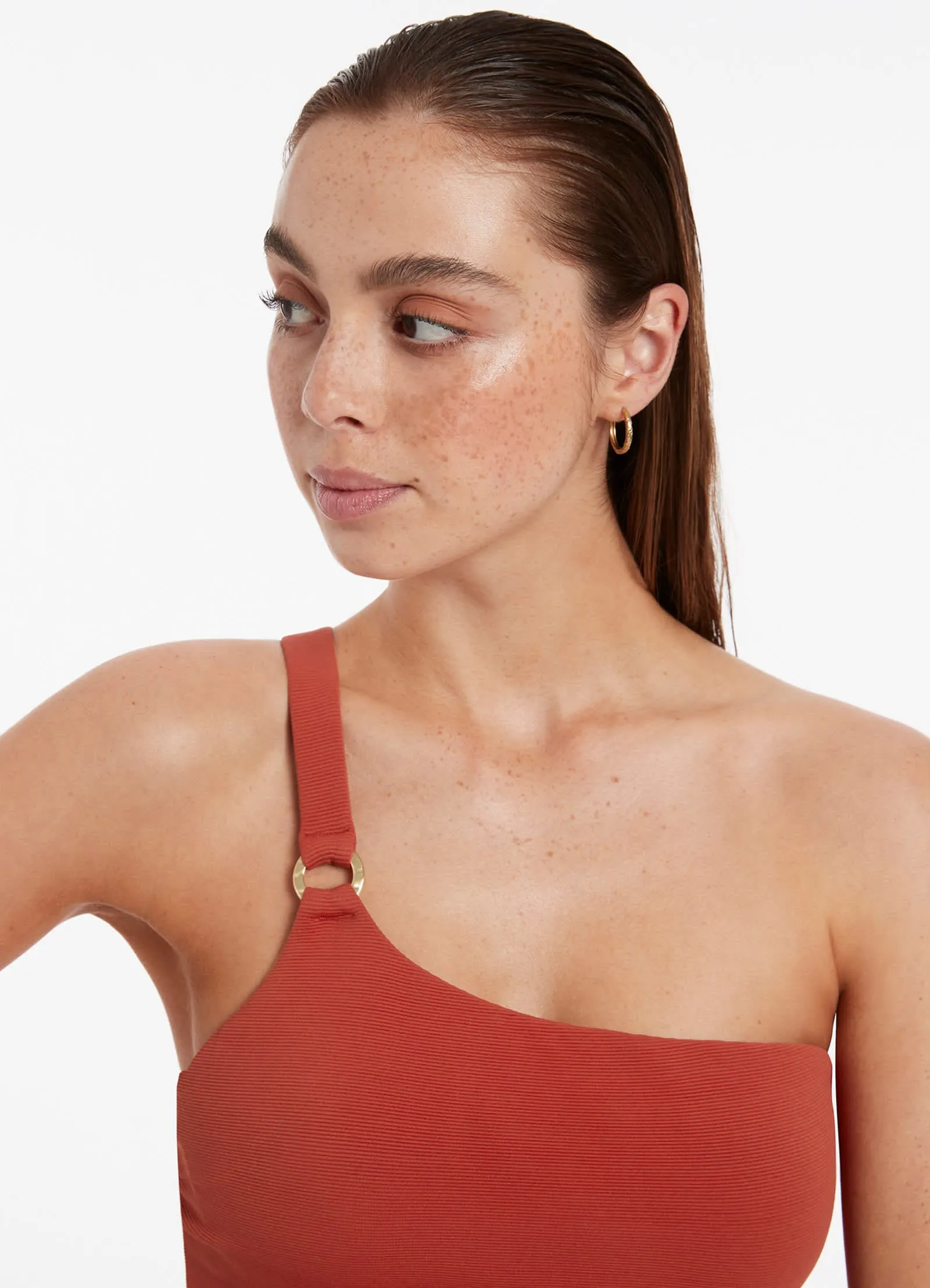 Isla Rib One Shoulder One Piece - Russet