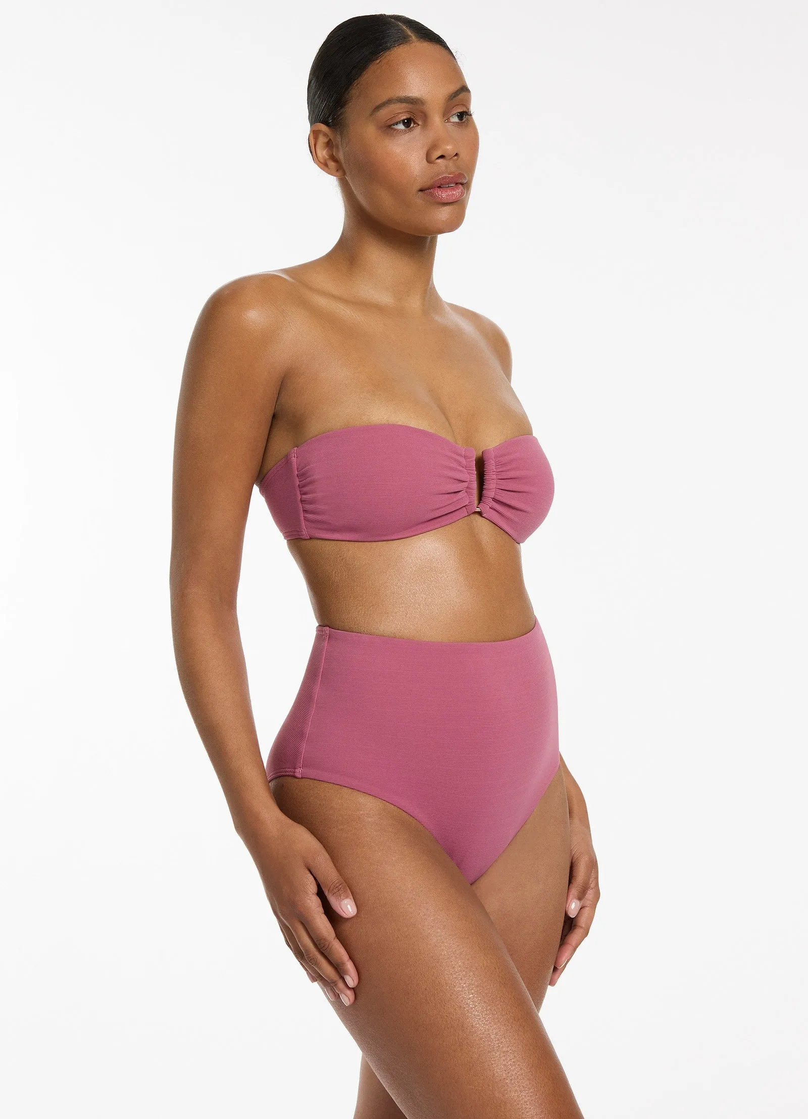 Isla Rib U Trim Bandeau Bikini Top - Mauve