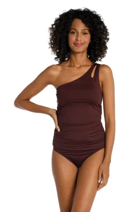 Island Goddess One Shoulder Keyhole Tankini Top - Java