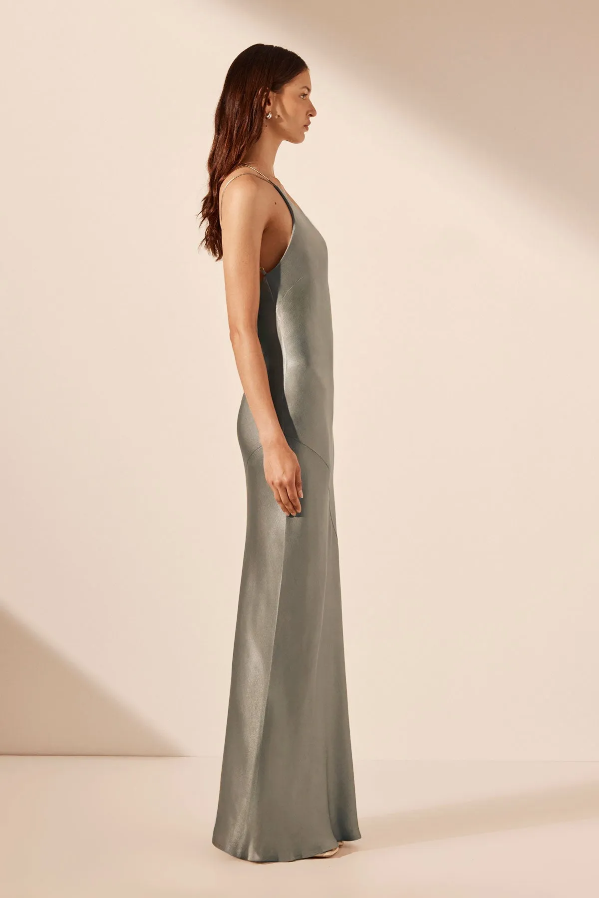 LA LUNE ONE SHOULDER COWL BACK MAXI DRESS - SAGE