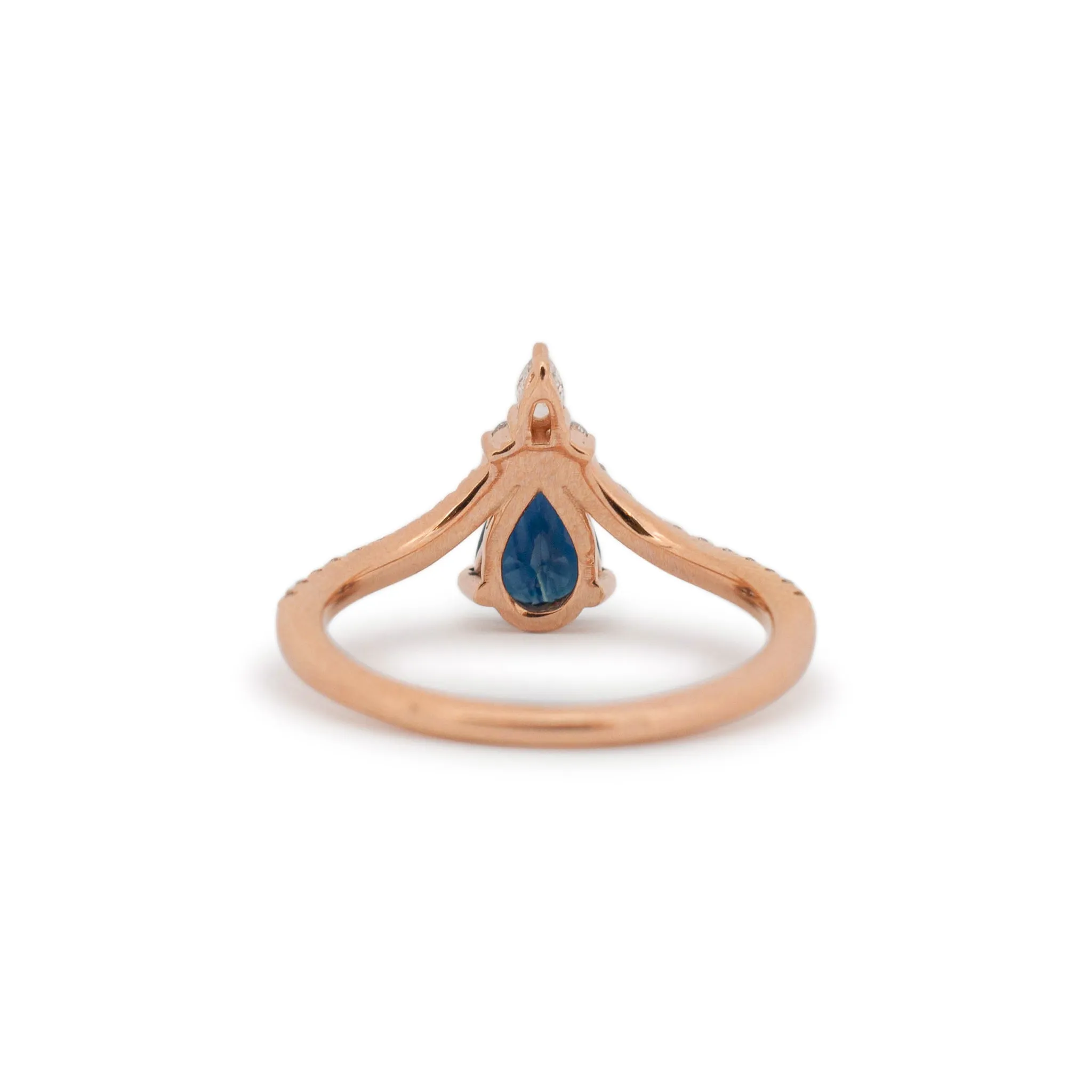 Ladies 14K Rose Gold Chevron Shaped Sapphire Diamond Cocktail Ring