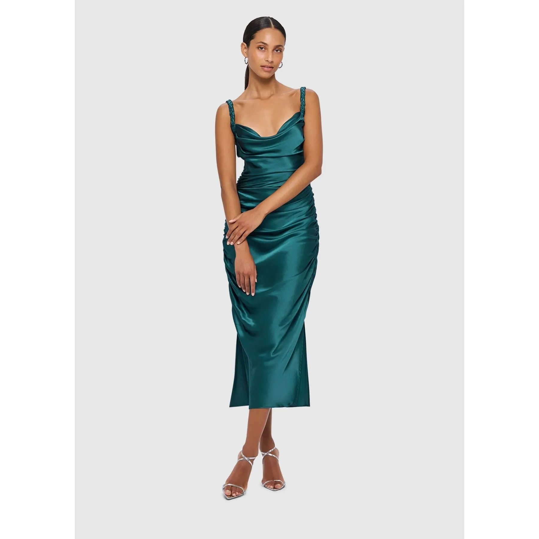 Leo Lin Rachel Cowl Neck Slip Dress - Teal