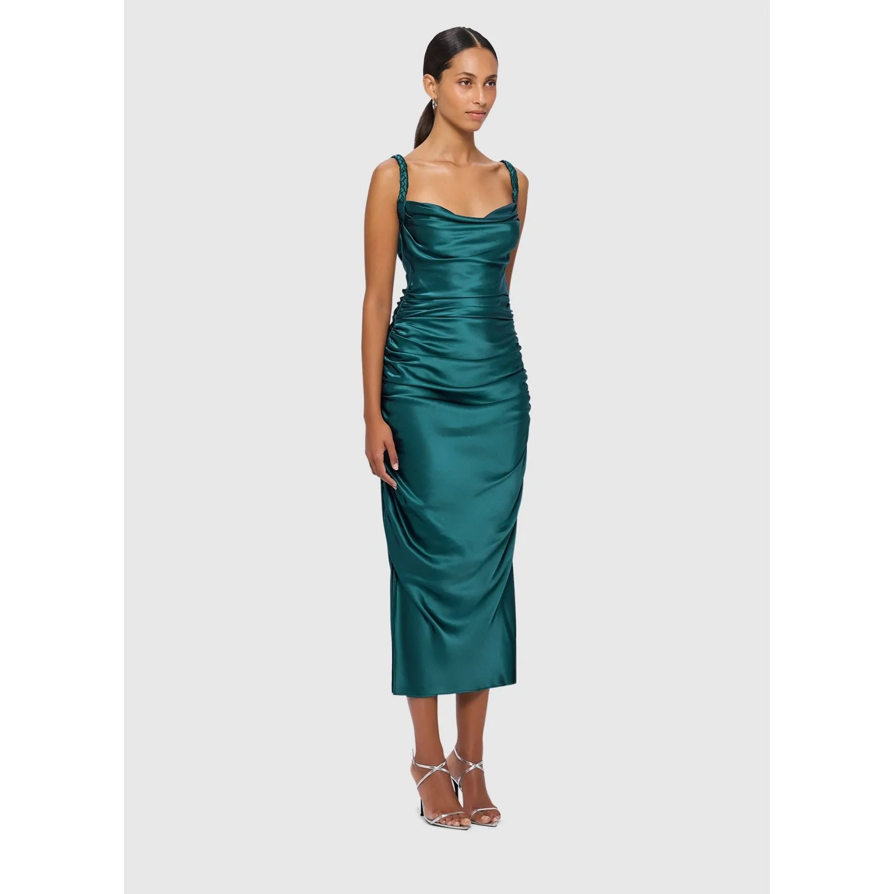 Leo Lin Rachel Cowl Neck Slip Dress - Teal