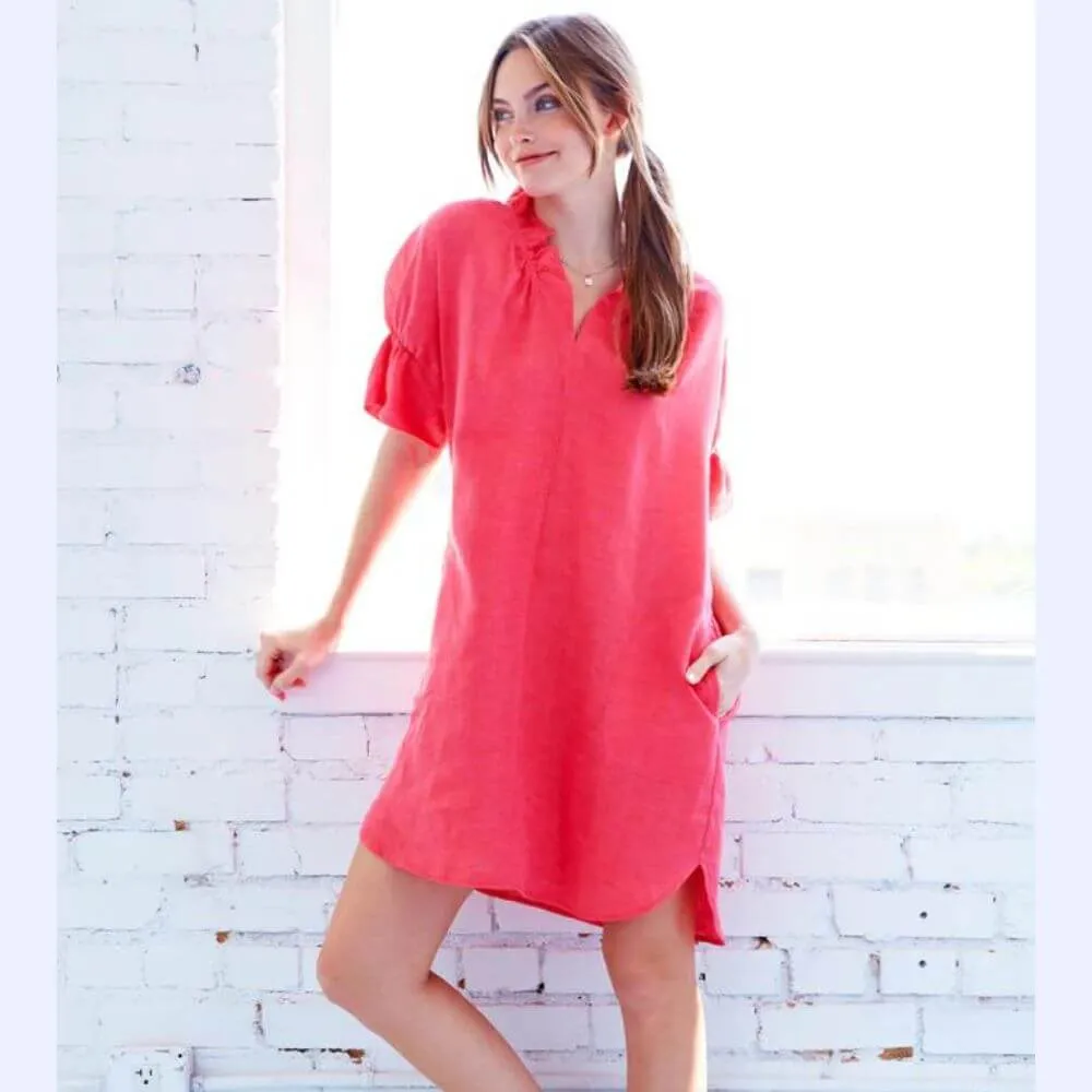 Linen Ruffle Collar Dress