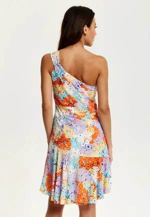 Liquorish Multicolour Floral Print One Shoulder Mini Dress