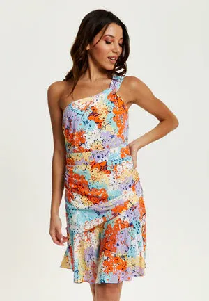 Liquorish Multicolour Floral Print One Shoulder Mini Dress