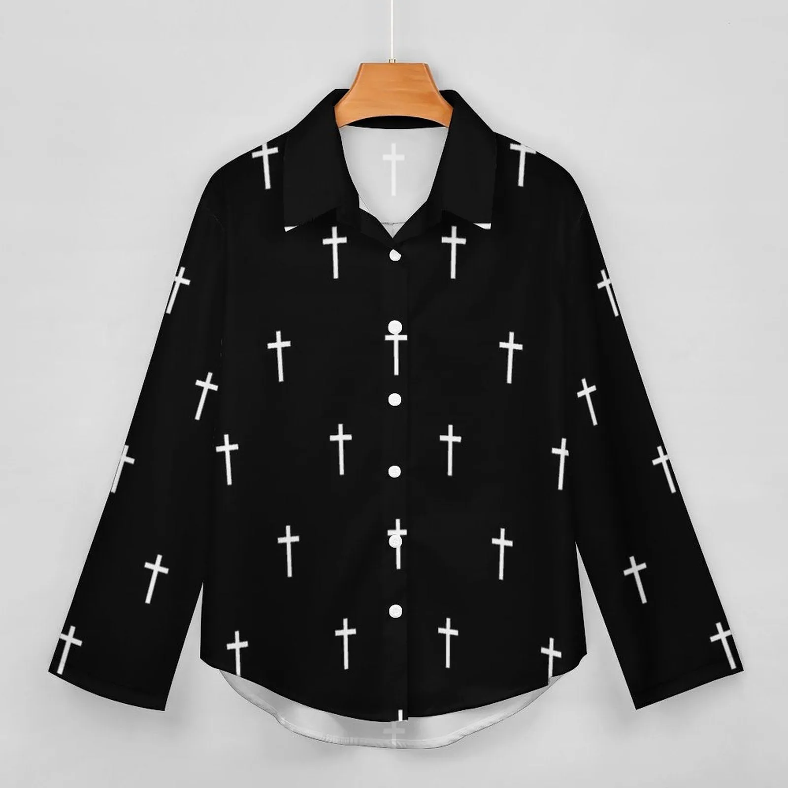 Long Sleeve Blouse (B648) Cropped hem shirt