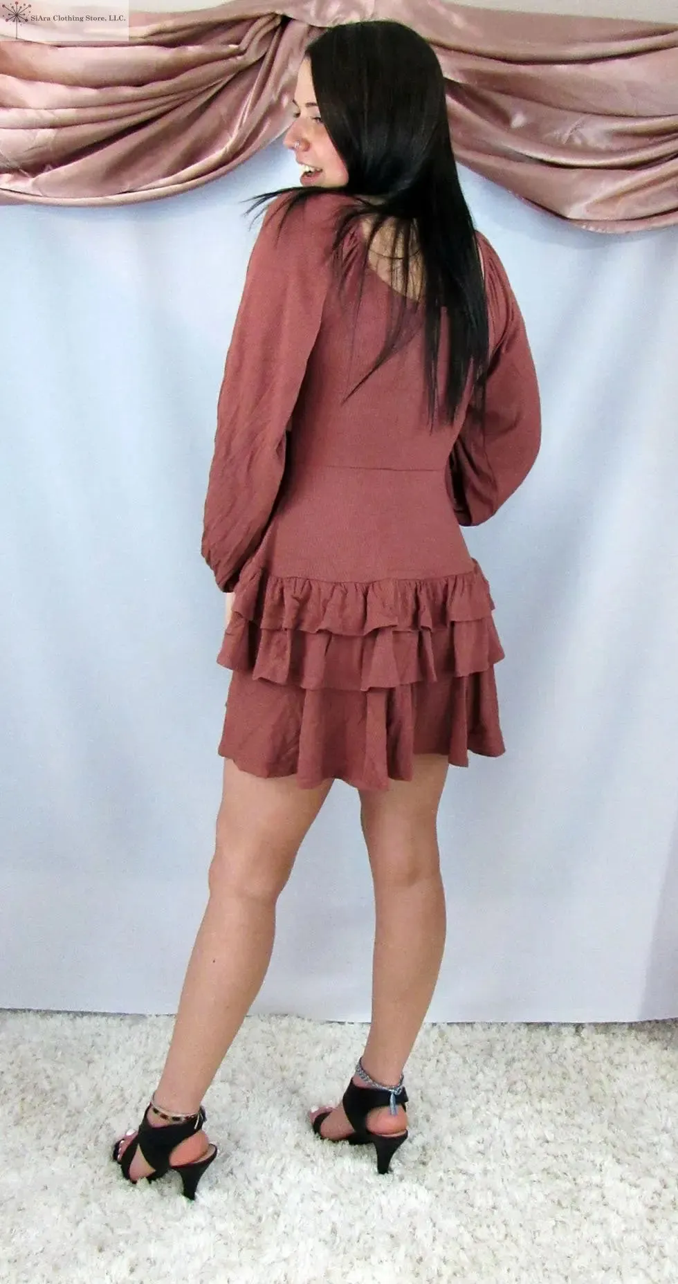 Long Sleeve Mini Dress Font Tie