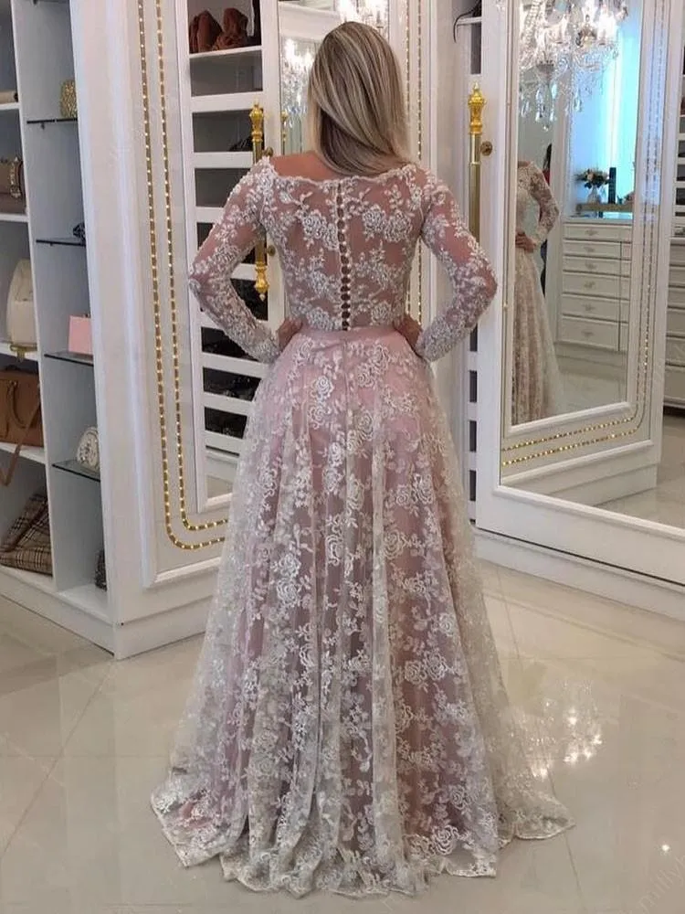 Long Sleeve Wedding Dress Vintage Elegant Lace Cheap Wedding Dress #ER160