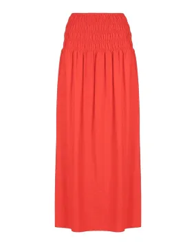 Marsha Shirred Linen Blend Fiery Orange Maxi Skirt