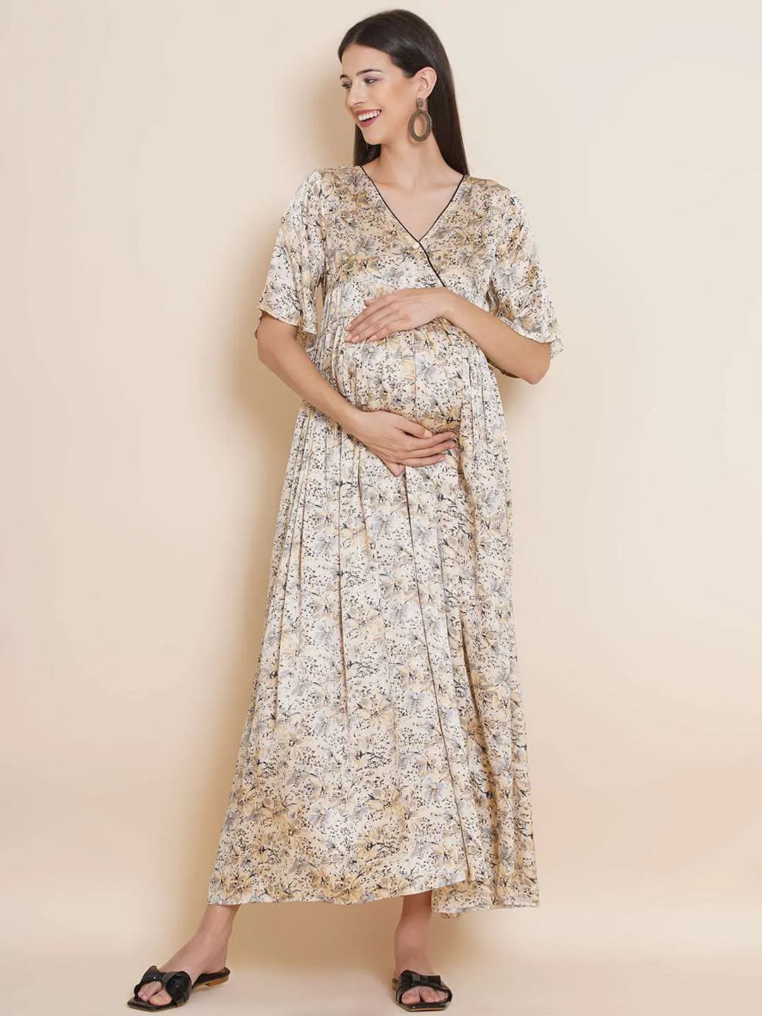 Maternity Satin Maxi Baby Shower Dress