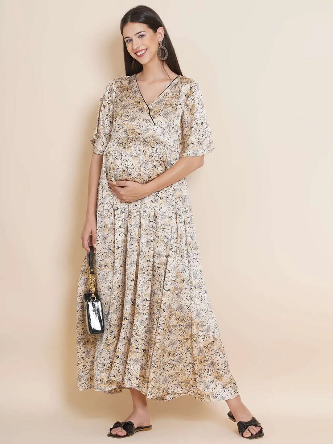 Maternity Satin Maxi Baby Shower Dress