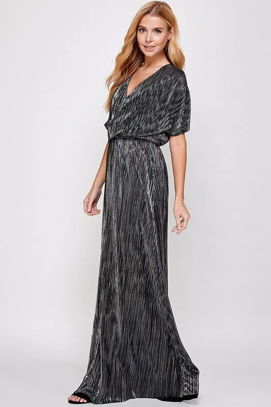 Metallic Silver Pleated Gown