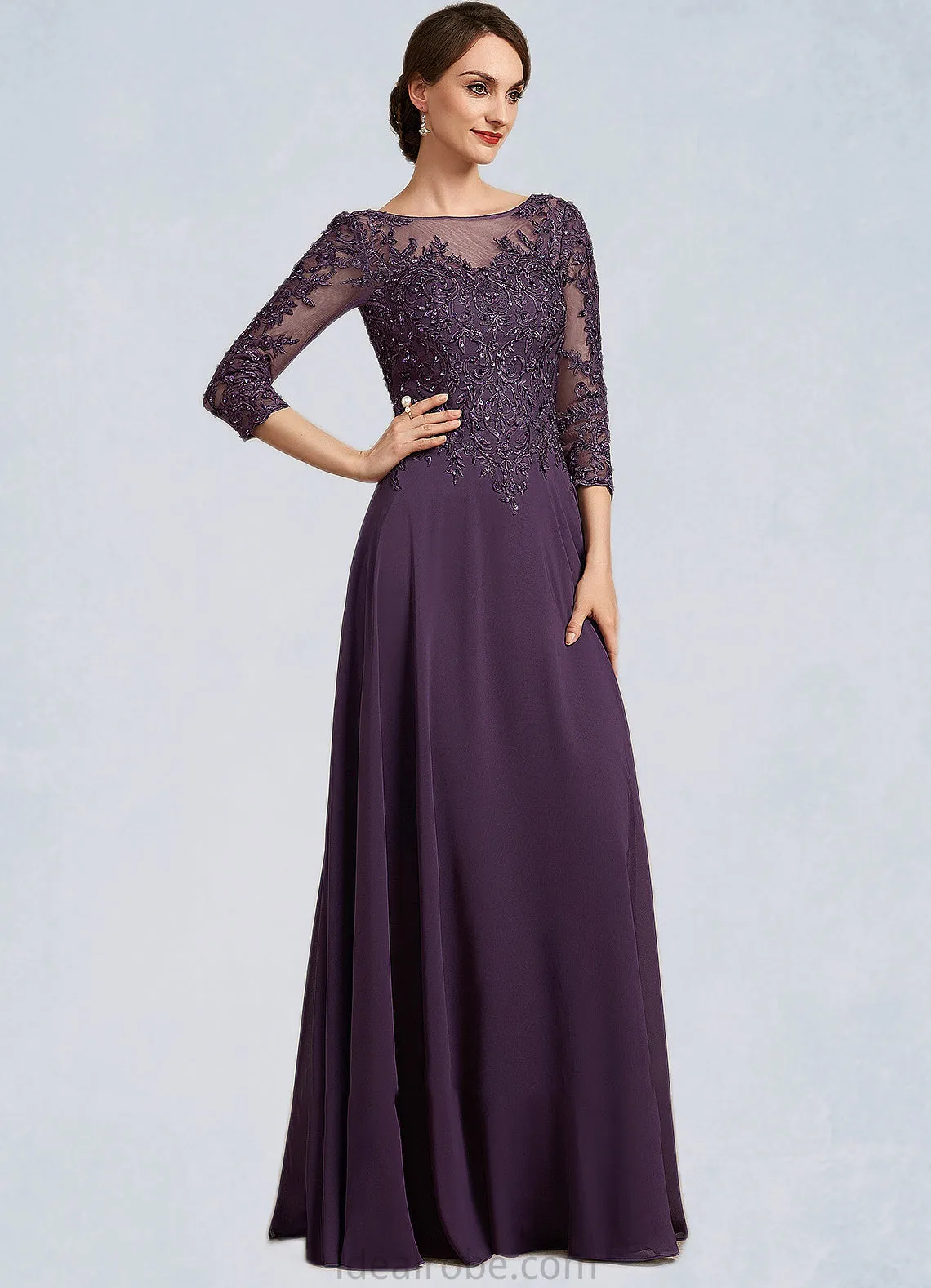 Nova A-Line Scoop Neck Floor-Length Chiffon Lace Mother of the Bride Dress With Sequins STK126P0014670