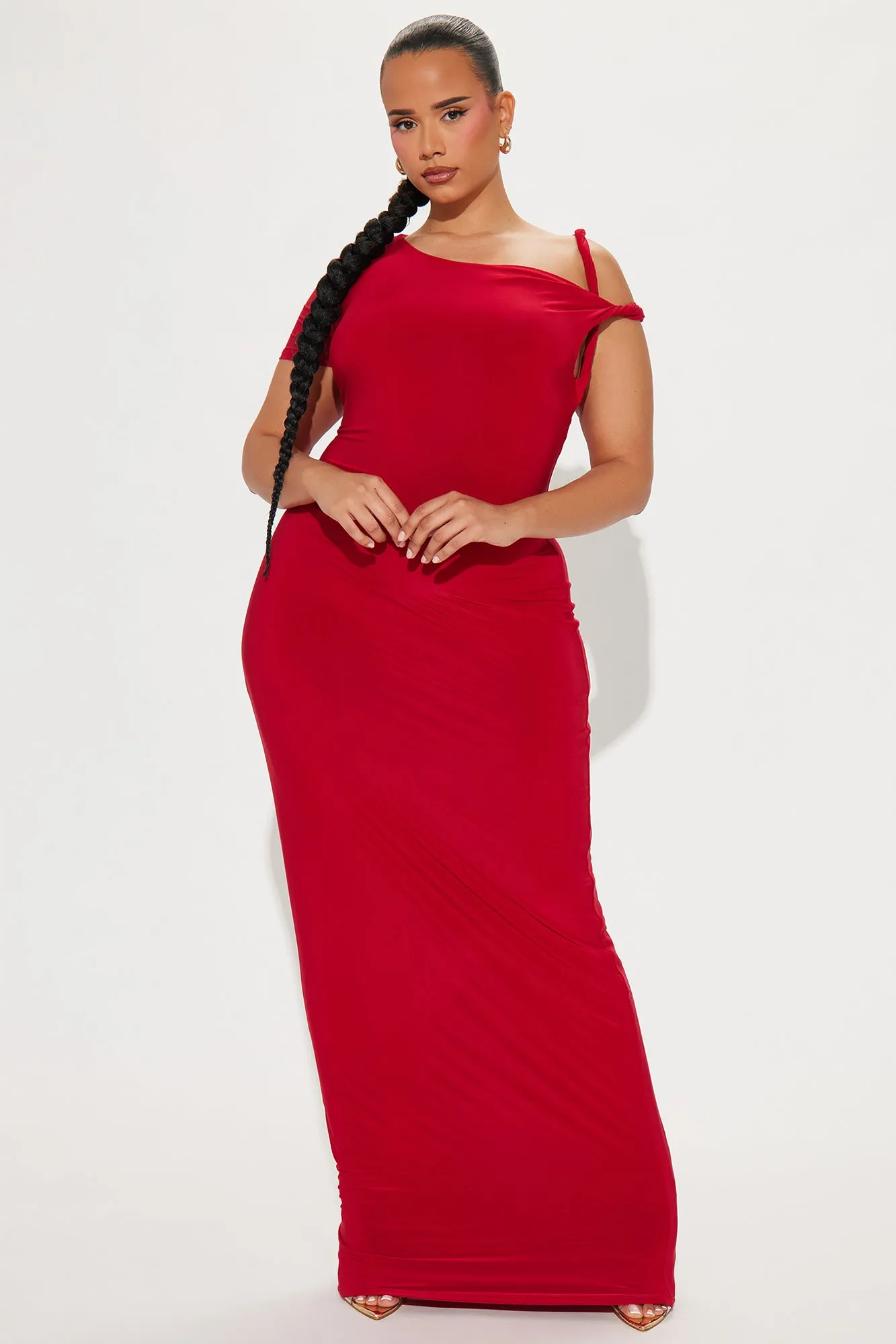 Olympia Twist one shoulder Maxi Dress - Red