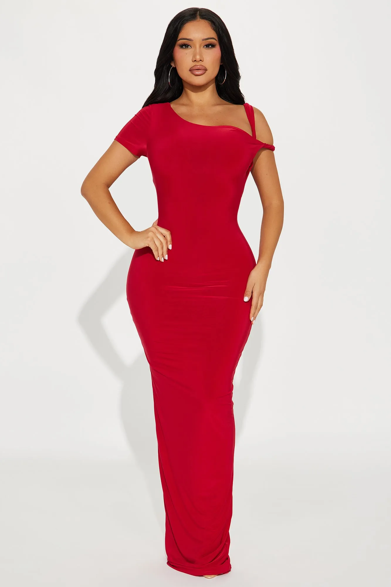 Olympia Twist one shoulder Maxi Dress - Red